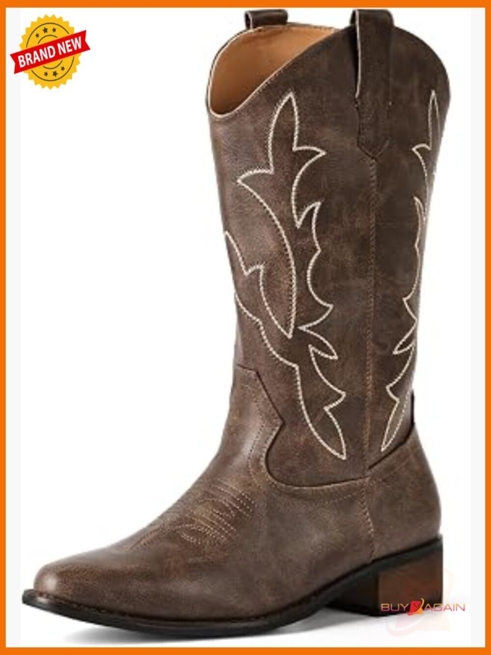 Mid Calf Cowboy Boots with Chunky Heel Pointed Toe Western Boots